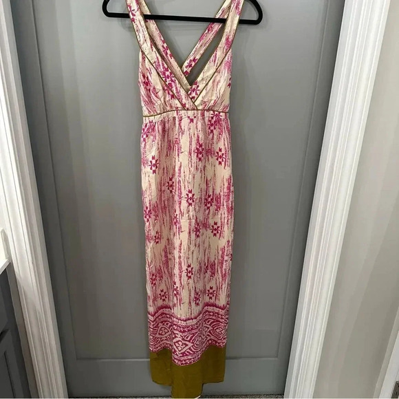 Ann Taylor LOFT 100% Silk Dress Abstract Ikat Pattern Long Maxi Dress Size 4 - Picture 3 of 7